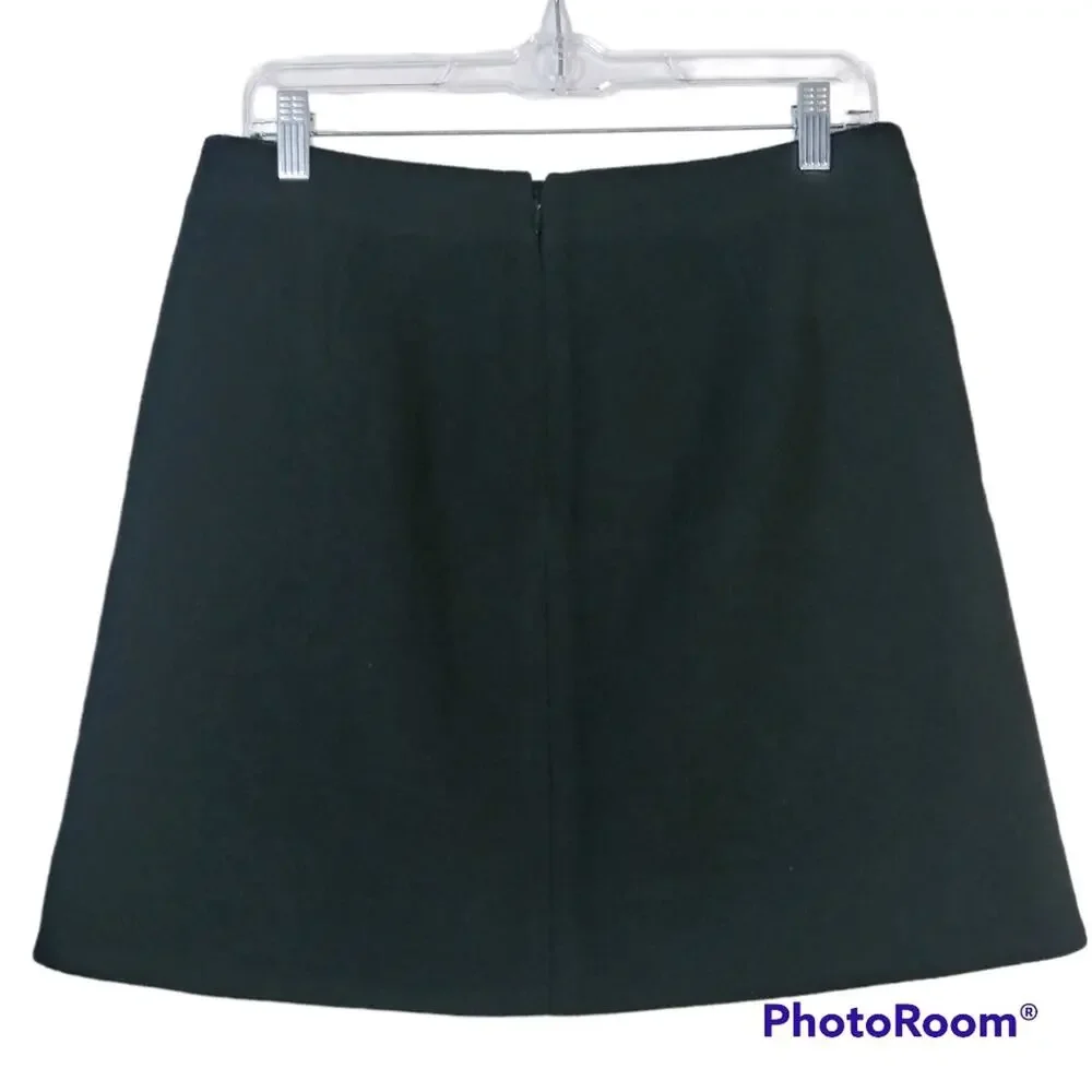 J.Crew Black Ruffle-Front Mini Skirt in Double-Serge Wool Item J6191 Size 4